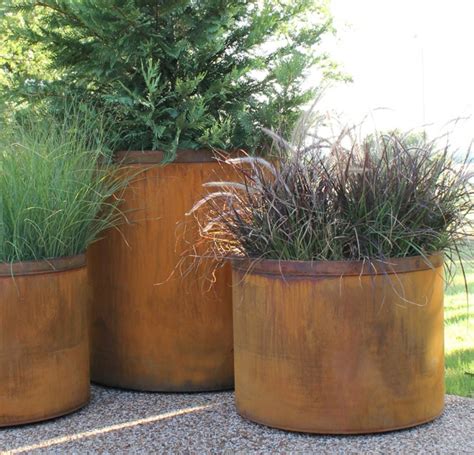 tall metal planter boxes|large round metal planters outdoor.